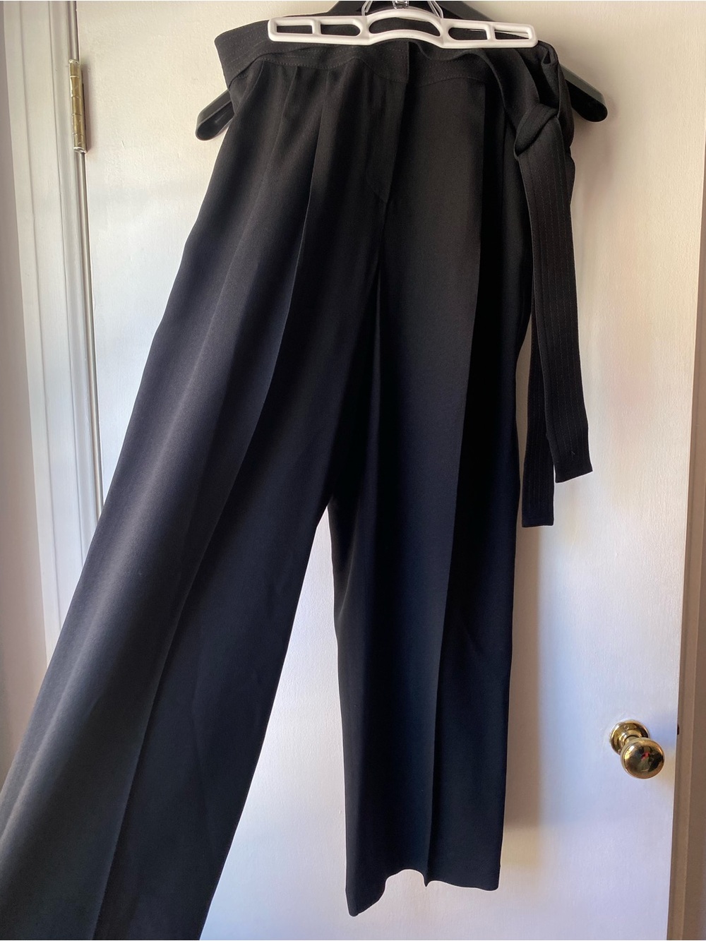 Per Se Black High-Rise Wide-Leg Trousers with Self-Tie